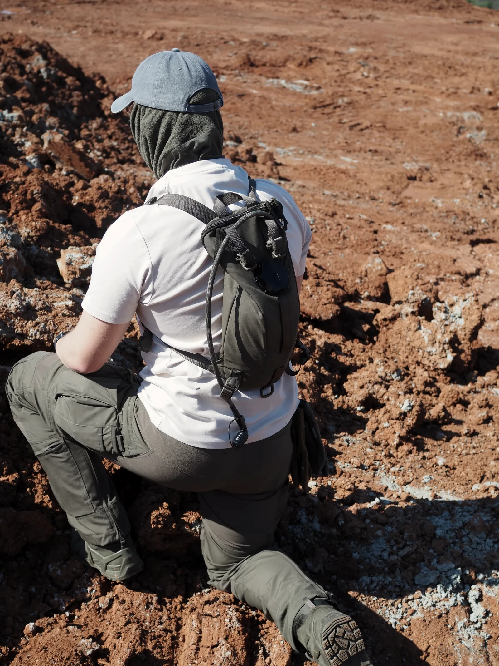 Hydration pack in use in a quarry
